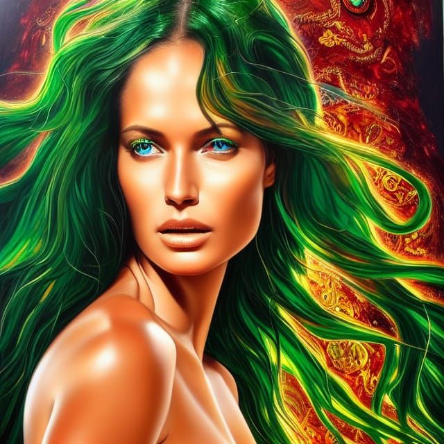 Ethiopian Emerald Essence: Sensual Woman in Hyperdetail