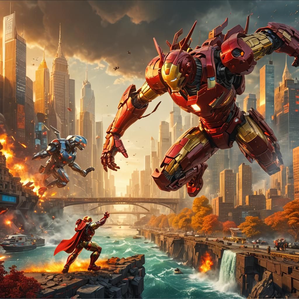 Iron Gundam Defends Manhattan from Kaiju-Ultron