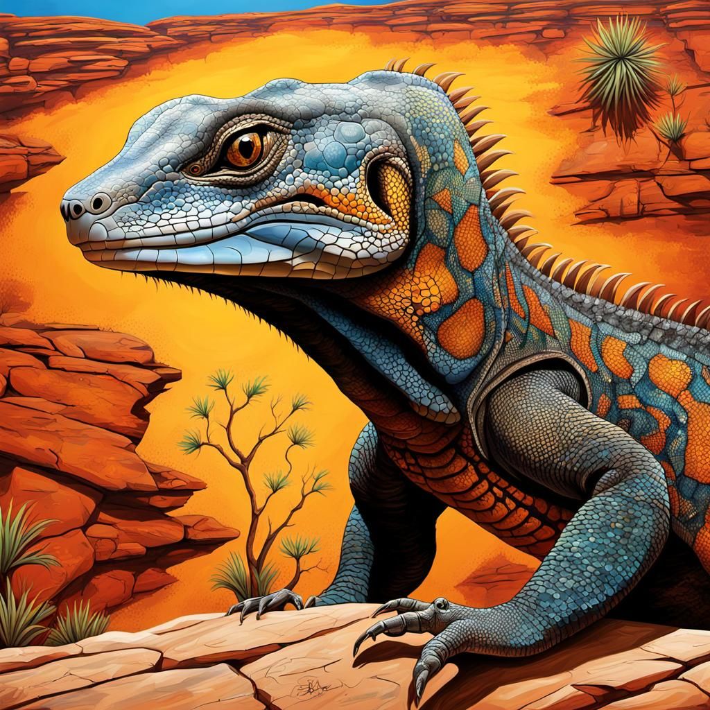 Goanna Lizard Crawling by Aboriginal Drawings