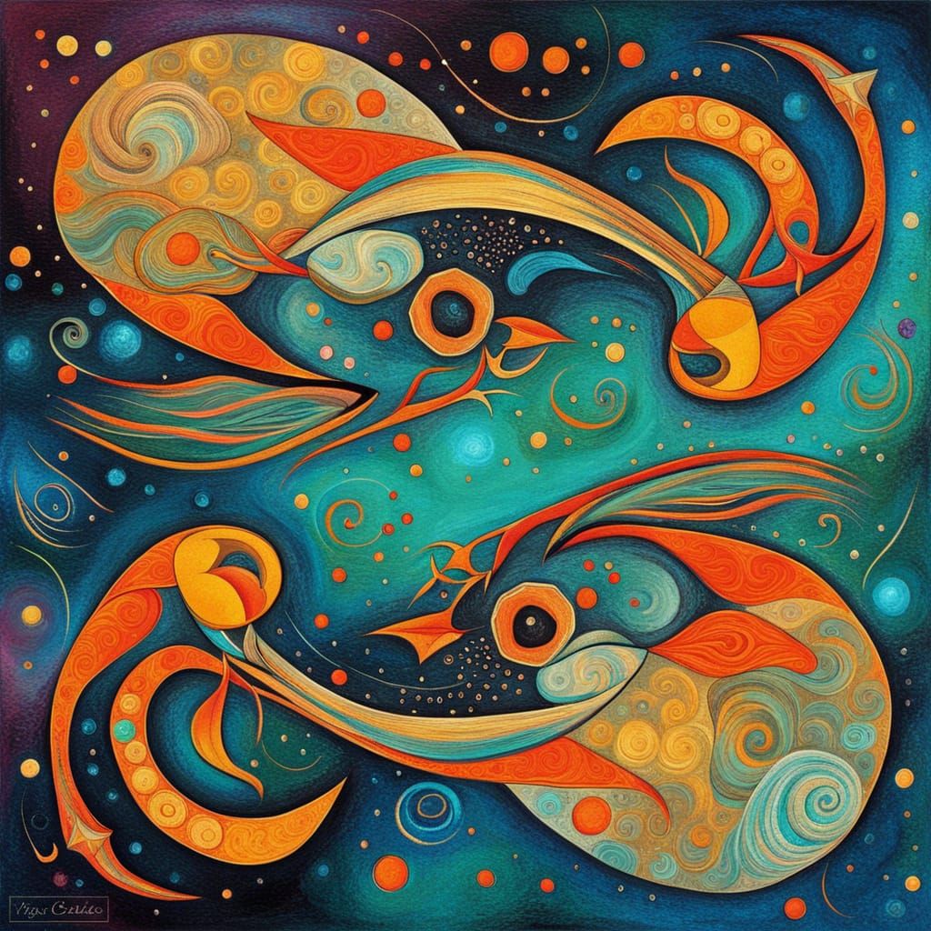 Abstract Pisces Zodiac Sign in Complementary Colors