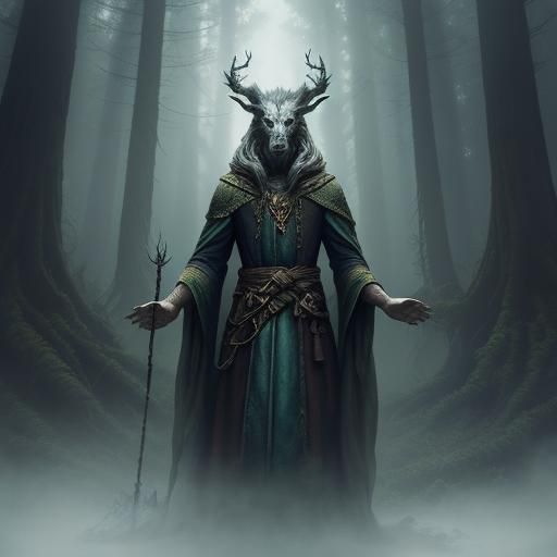 Druid Summons Spirit Wolf in Misty Forest