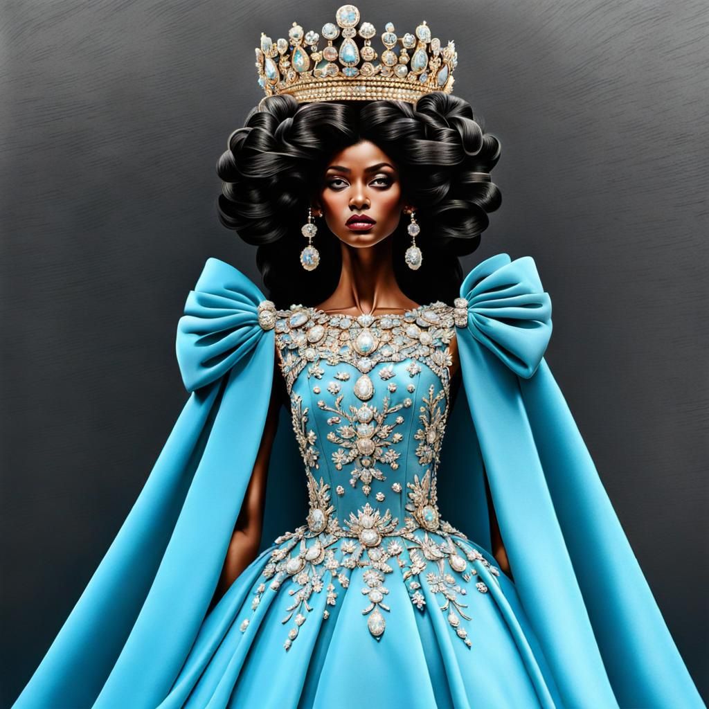 Queen in Crown and Haute Couture Gown