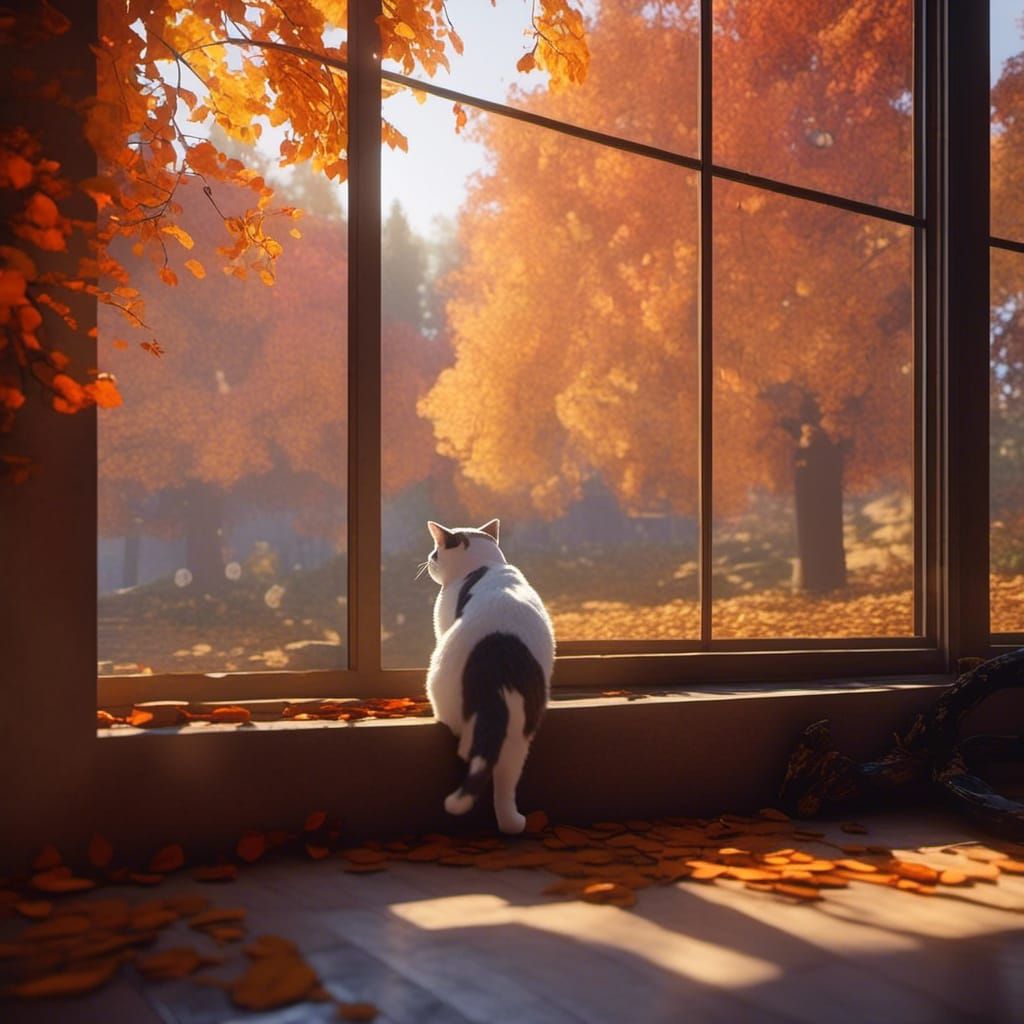 Dog Admiring Autumn Trees: Matte Painting