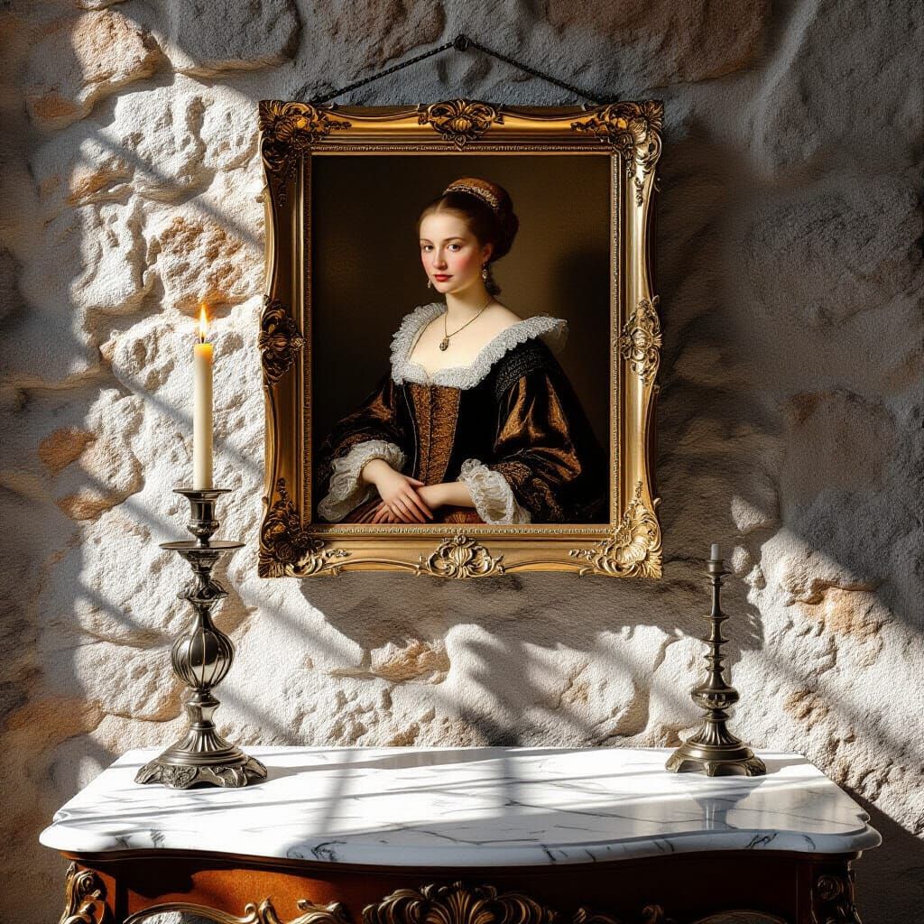 Elegant Woman Portrait with Candlelight, in Baroque Style