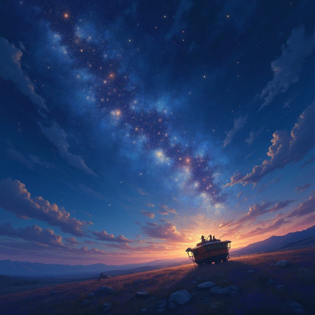 Celestial Star Caravan in Swirling Impressionism