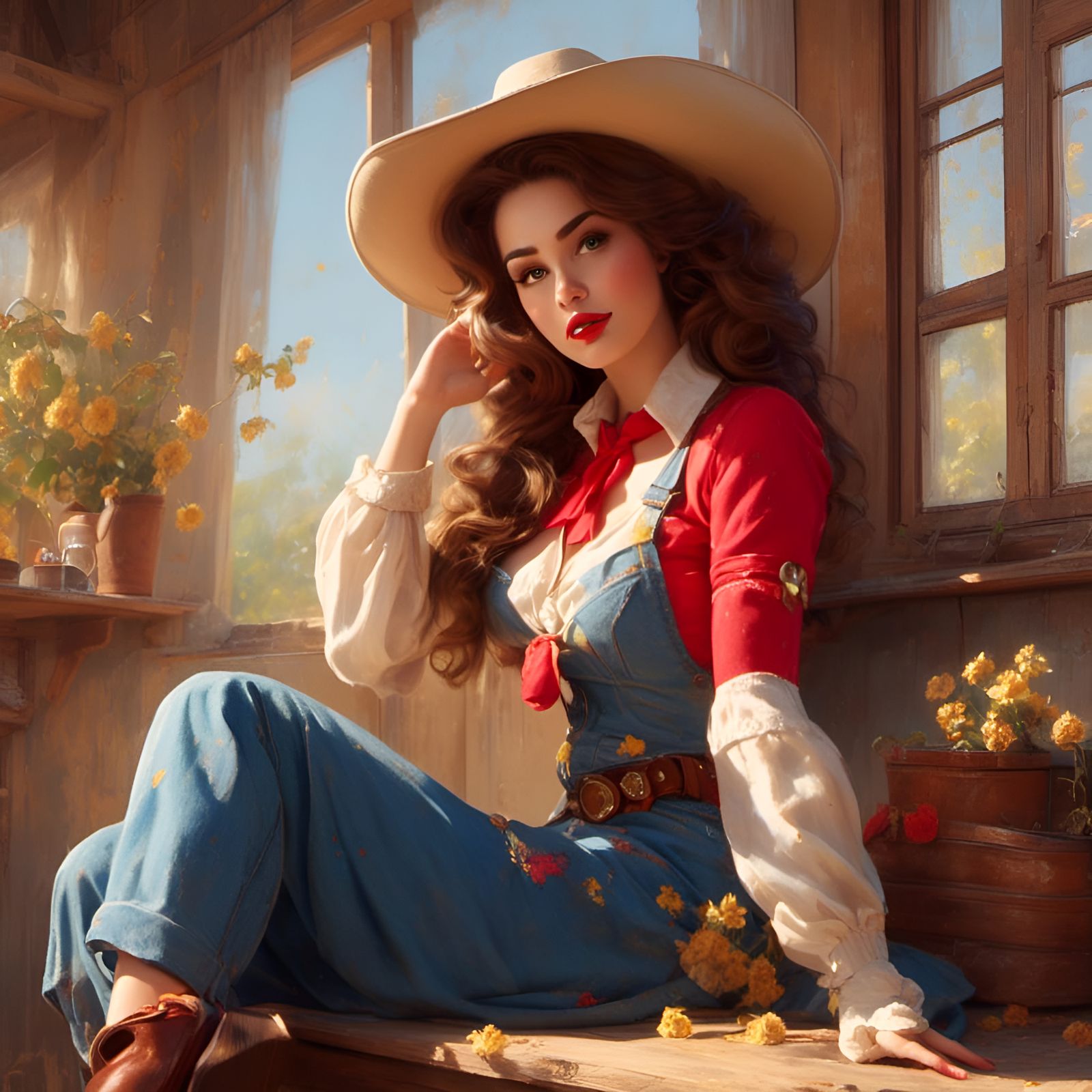 Princess Belle as Cowgirl, Gil Elvgren Style