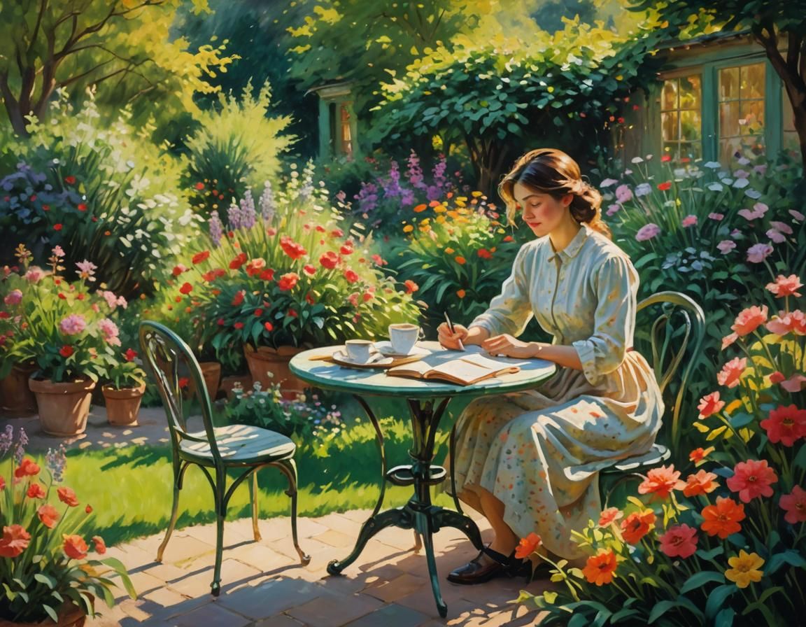 Impressionistic Greenhouse Scene at Golden Hour