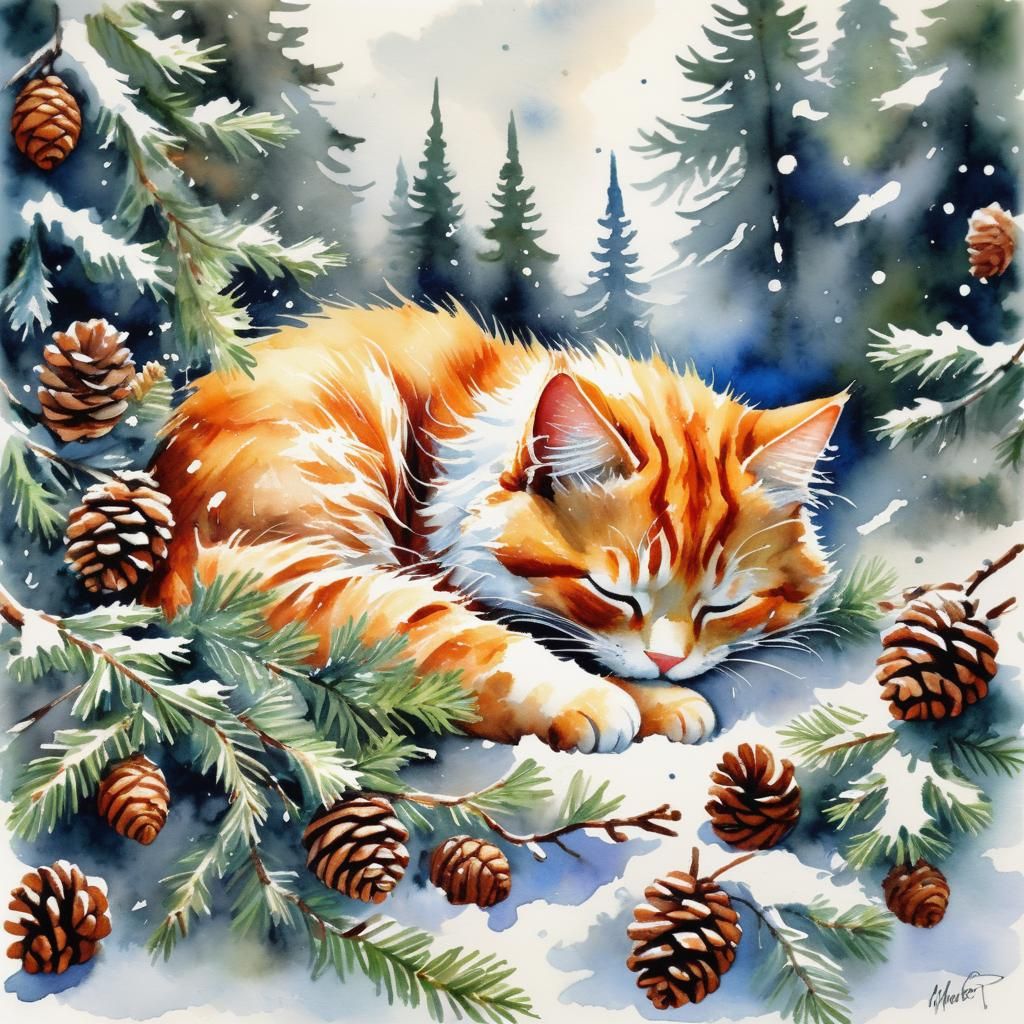 Winter wonderland, sleeping Cat