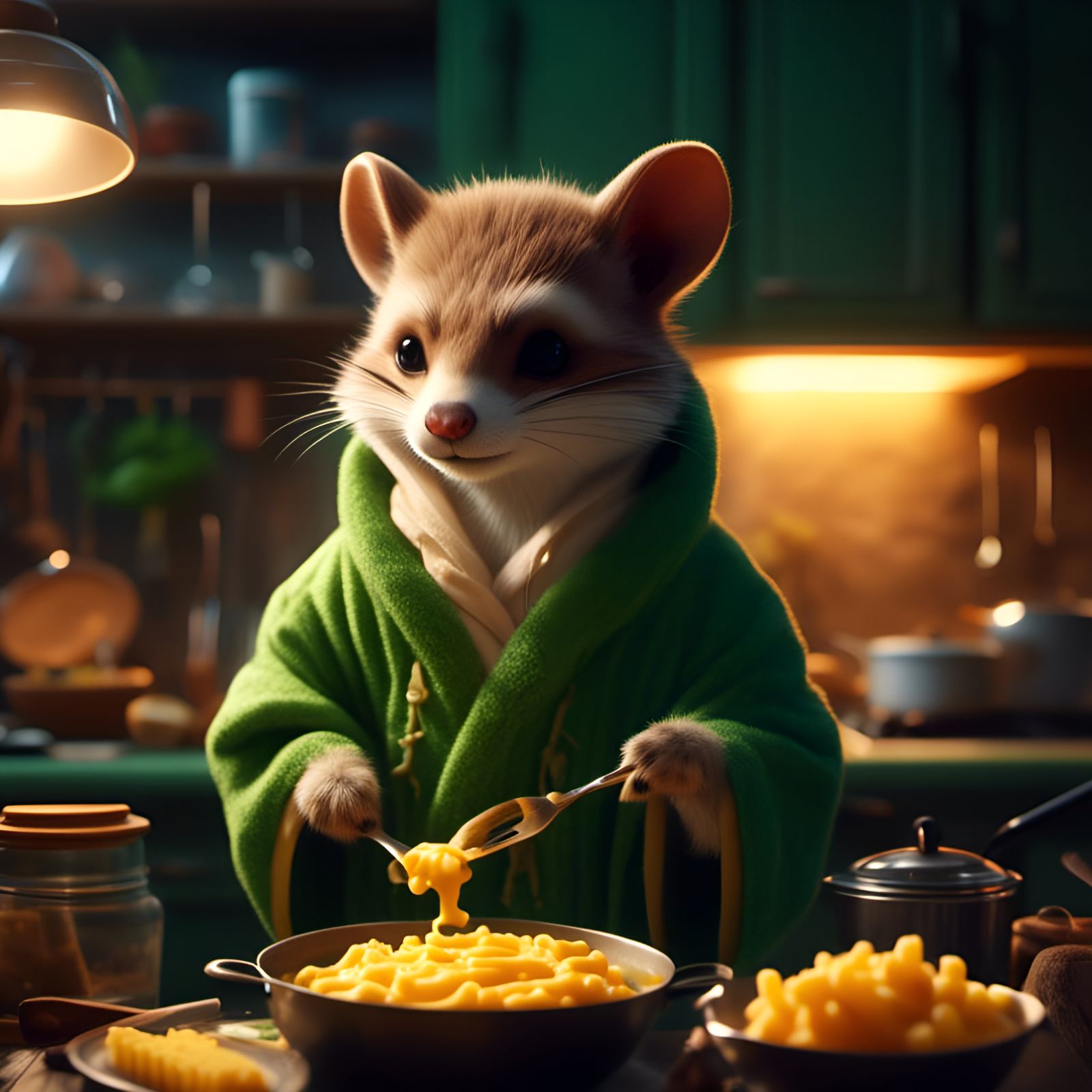 Cozy Weasel Cooks Mac and Cheese: Cel-Shaded Portrait