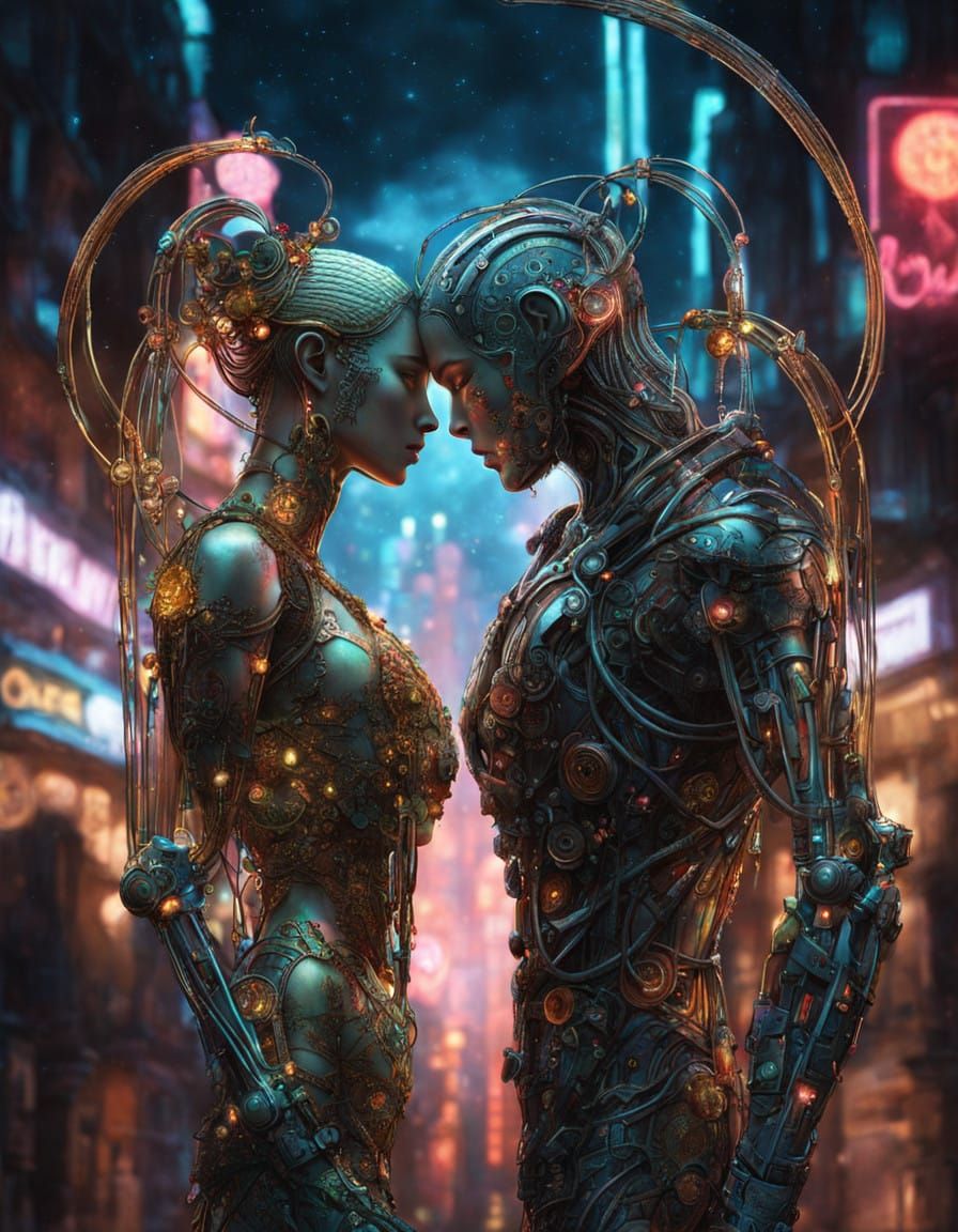 Cyberpunk City Lovers in Neon Harmony