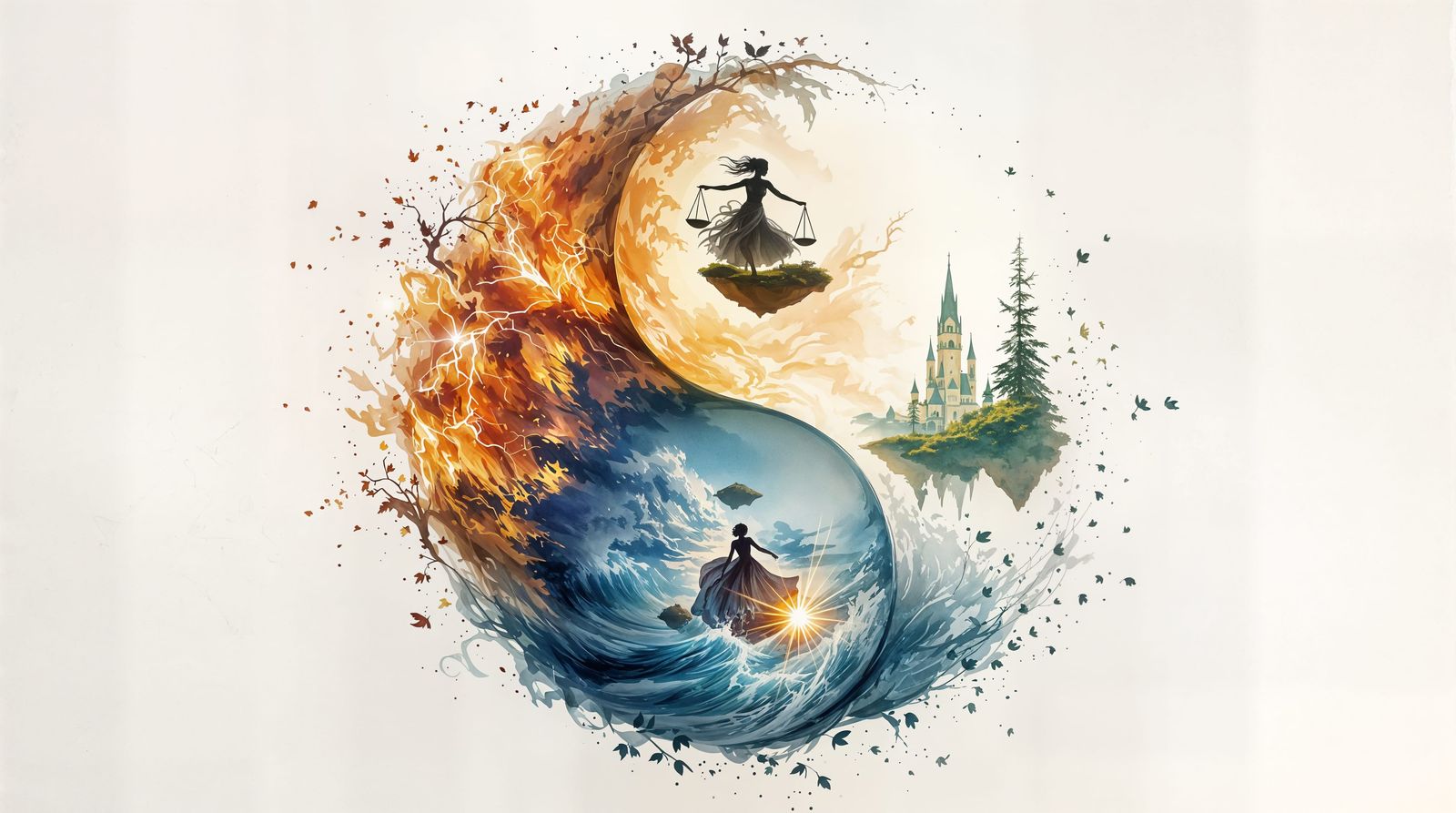 Balance in Harmony, Watercolor Double Exposure