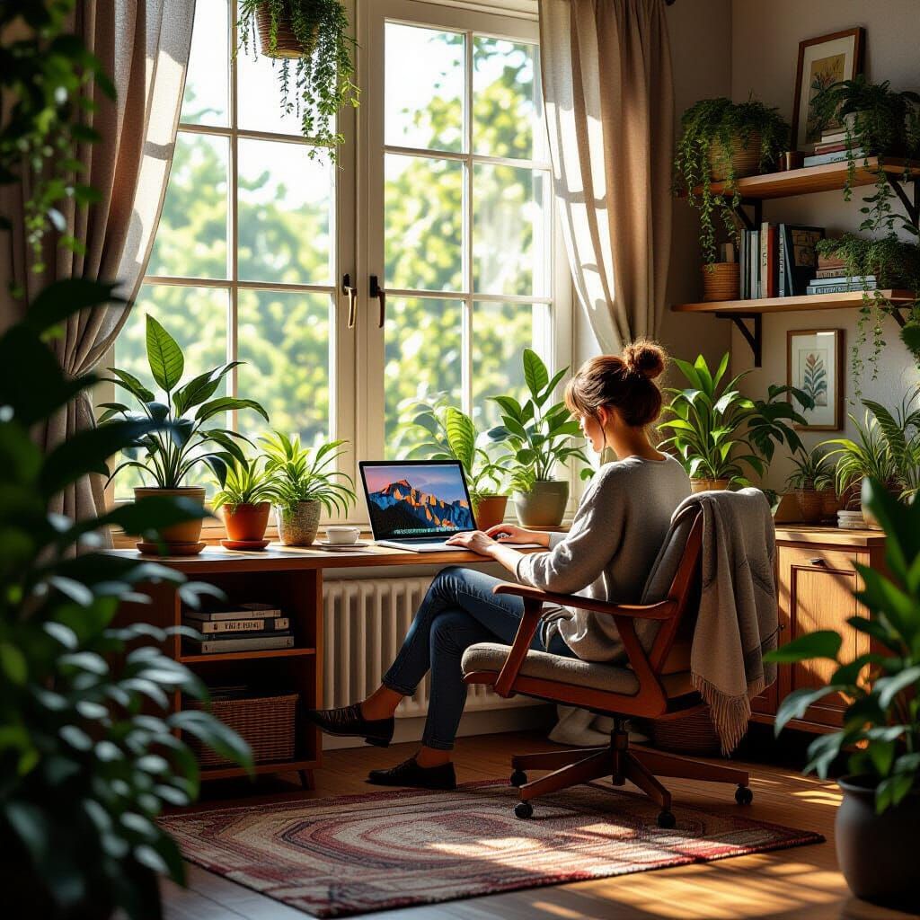 Cozy Workspace in Matte Painting Style