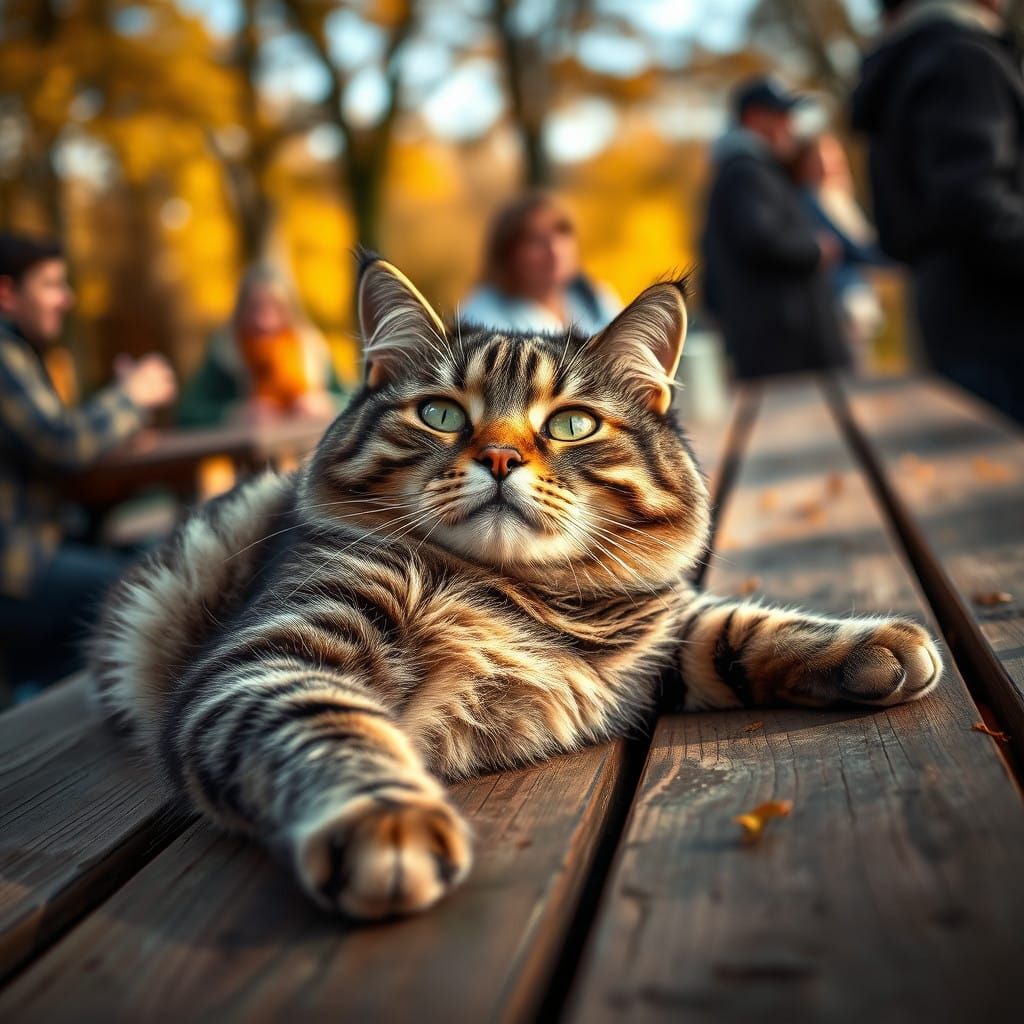 Elegant Tabby Cat Embracing Autumn's Warmth