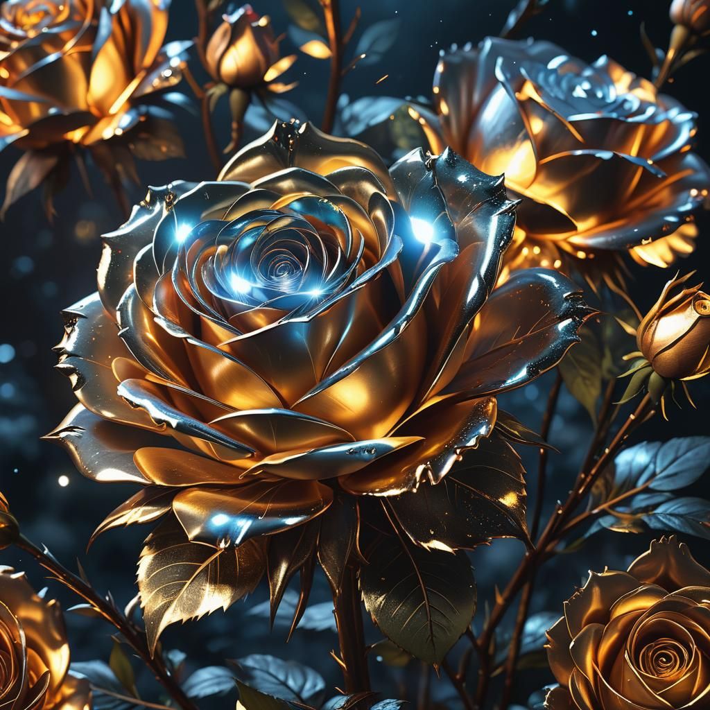 Chrome Rose in Mystical Night Fantasy