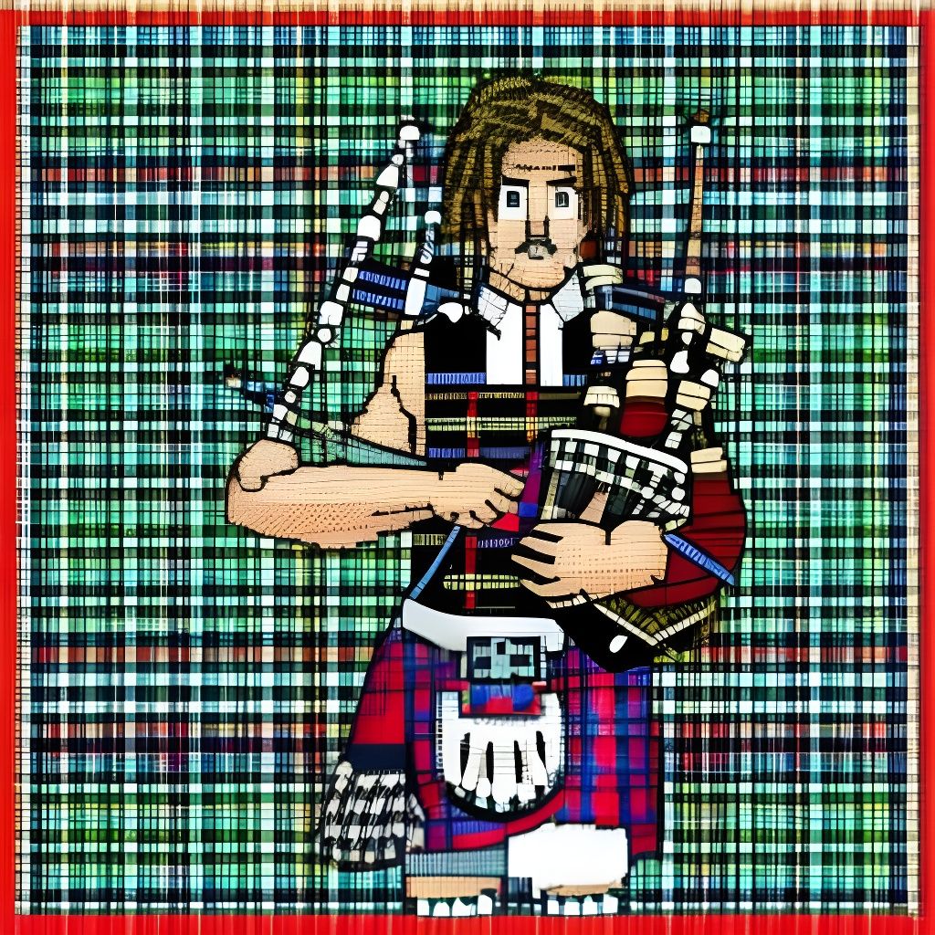 Pixel Art Bagpiper in Tartan Kilt
