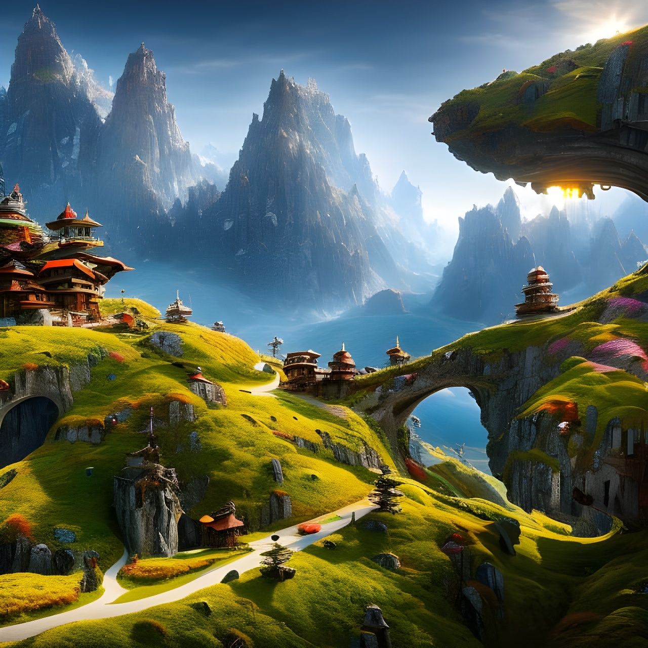 Magical Mechanical Mountains in Ghibli Style