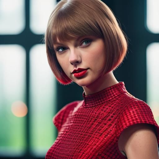 Woman with Red Hair, Red Dress, Professional Portrait