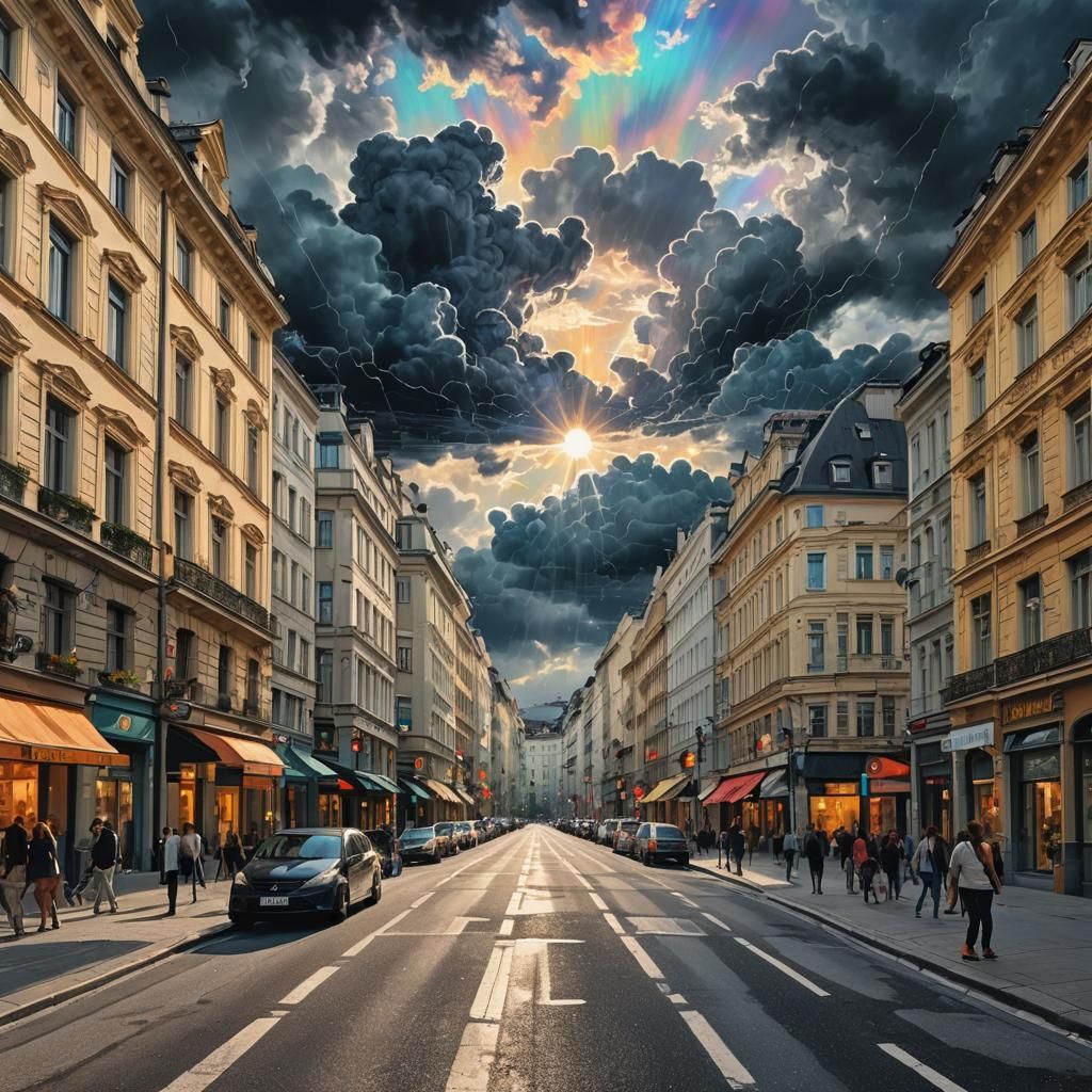 Vienna Street Scene with Approaching Storm, Astral Illustrat...