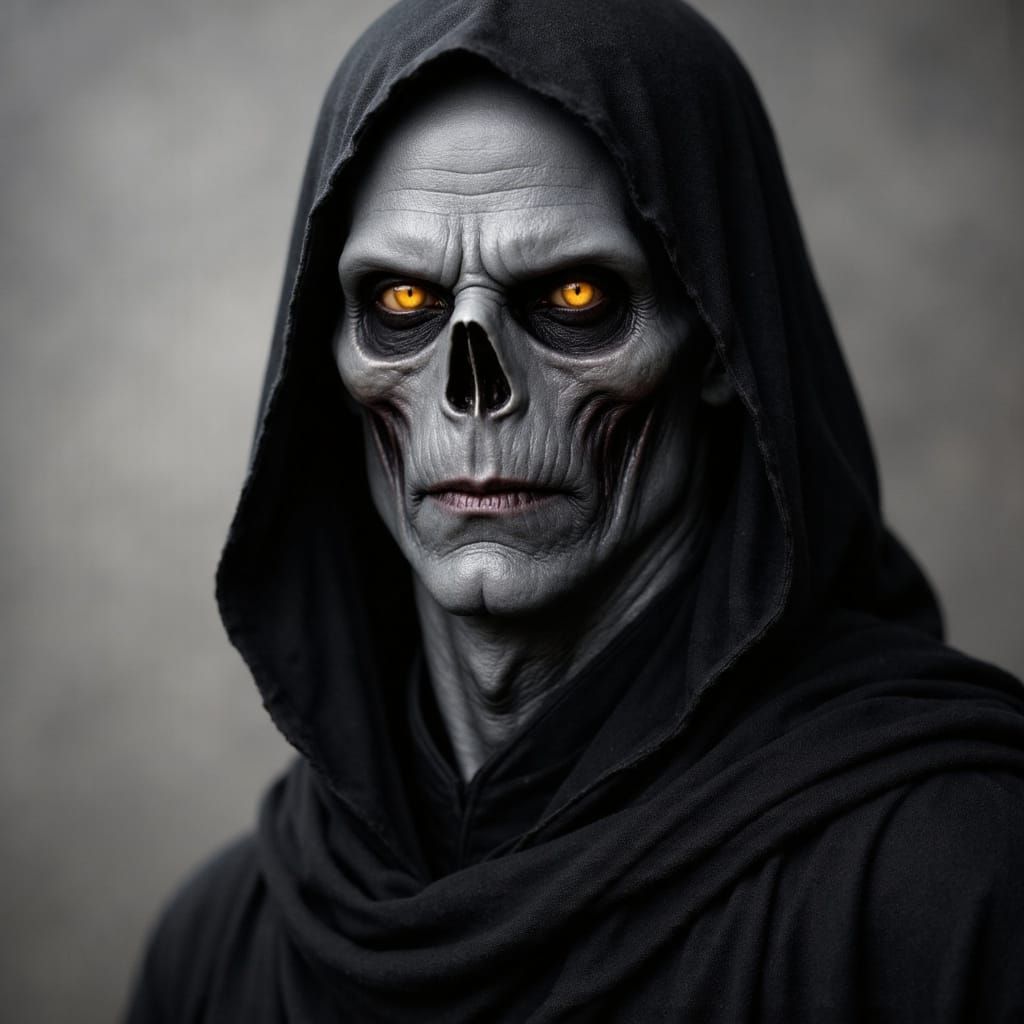 Ghoul in Black Hood Studio Portrait