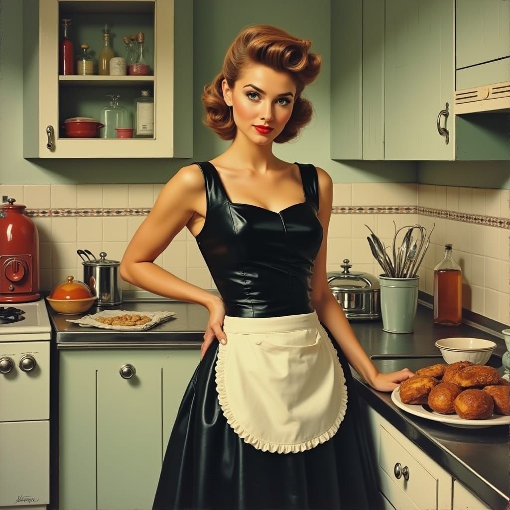 1950s Homemaker in Black Leather Chic