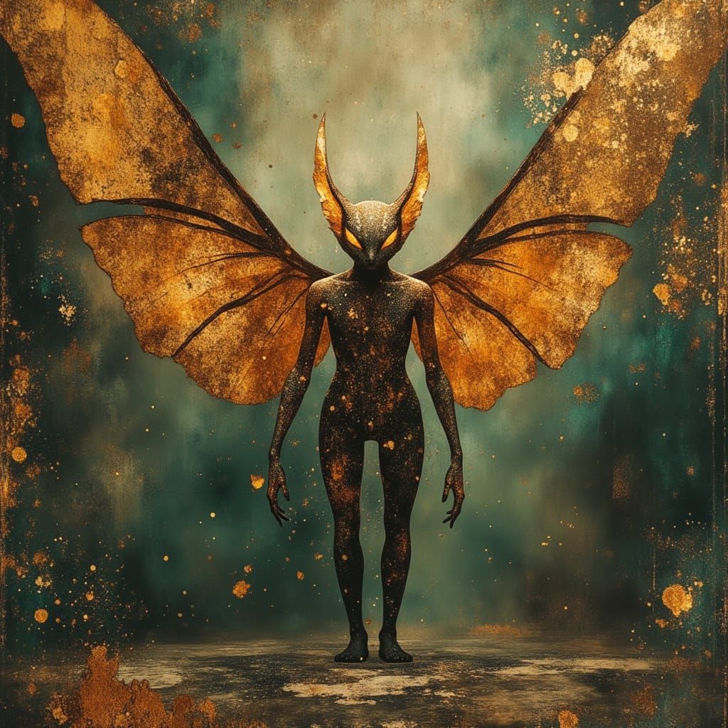 Magical Hovering Beast with Copper Panels in Oil Painting St...