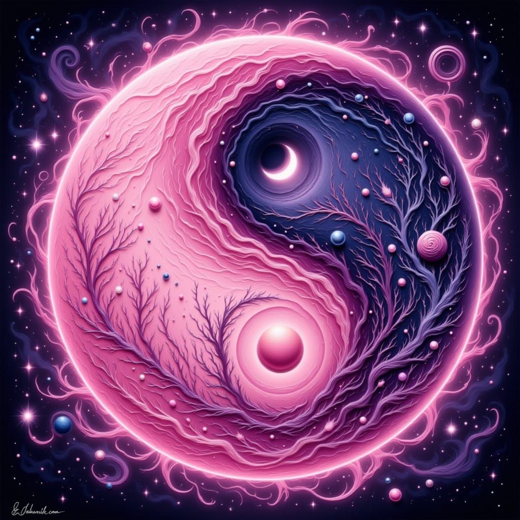 Pink Yin Yang Moon with Cosmic Aura