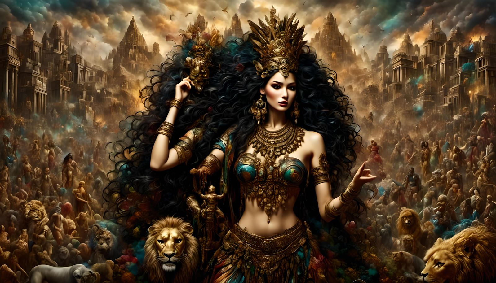 Ishtar, Sumerian Goddess in Water-Ink Silhouette