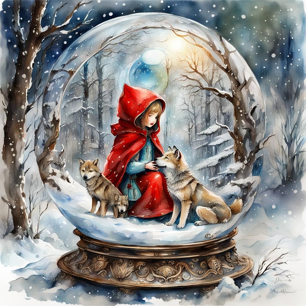 Little Red Riding Hood in Winter Garden