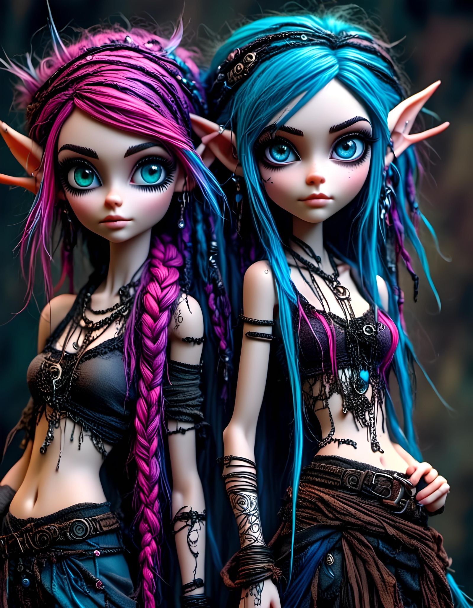 Punk Elven Twins with Vivid Colors