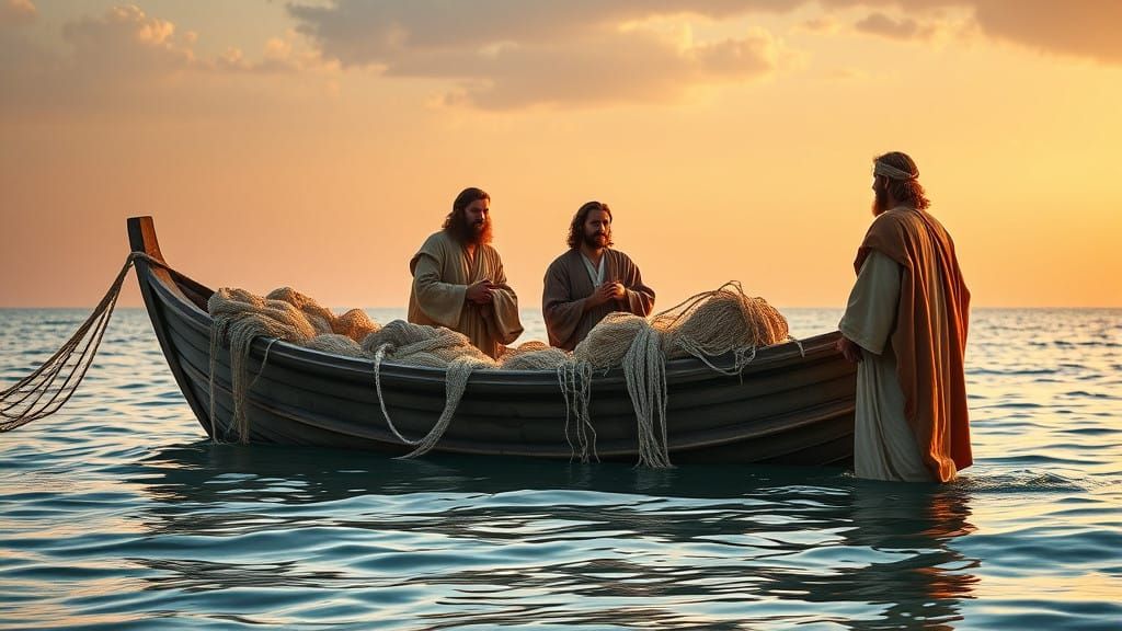 Vivid Late Afternoon Scene of Jesus Inviting Fishermen to Be...
