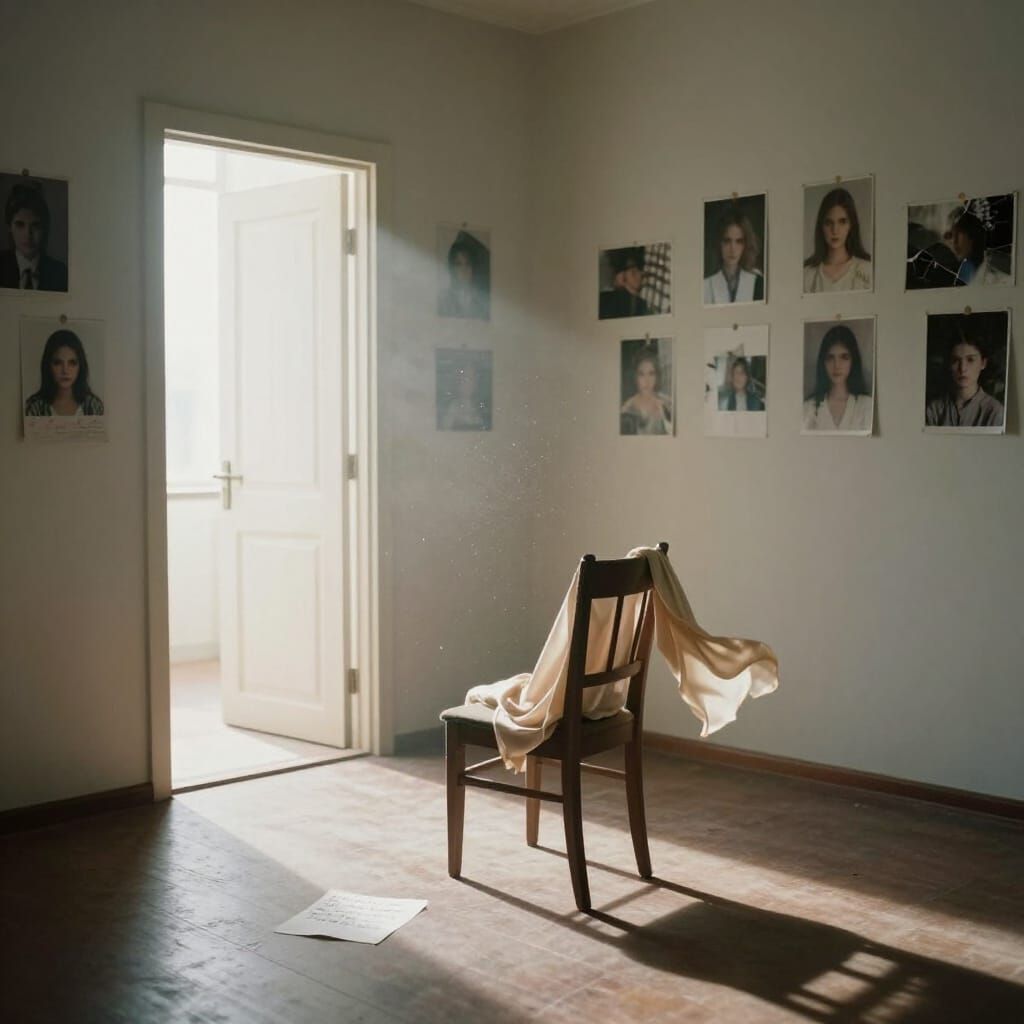 Empty Sunlit Room With Chair and Ajar Door
