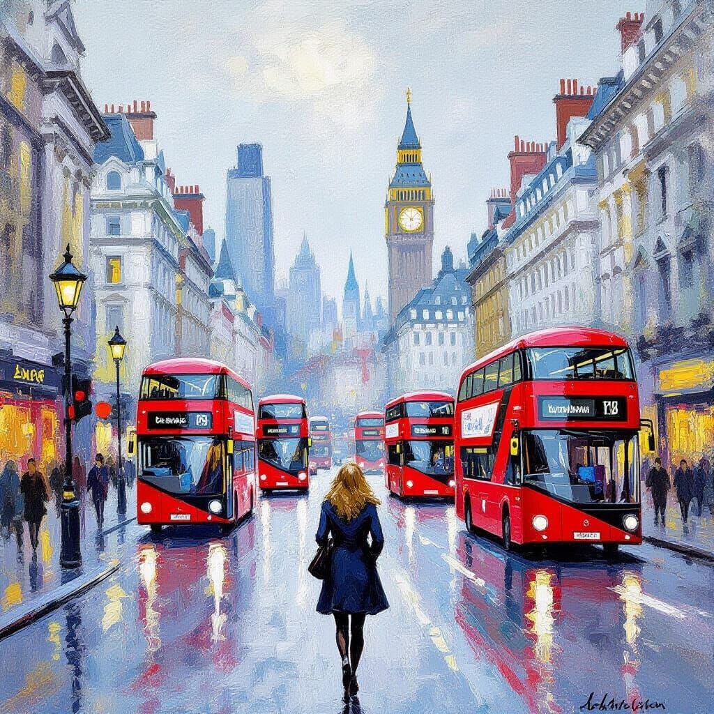 London Street Scene in Impressionist Style