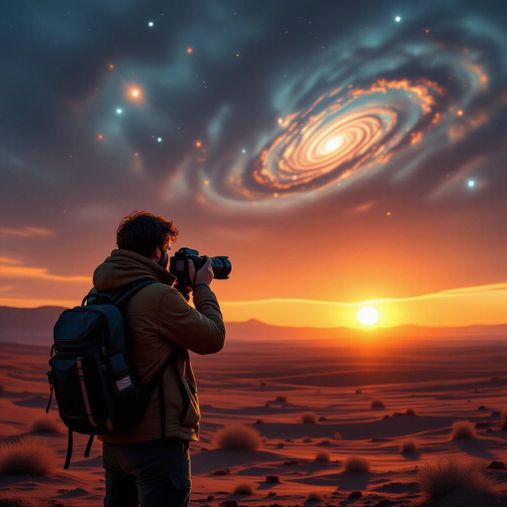 Binary Sunset on Alien Planet: Hyperrealistic Photography
