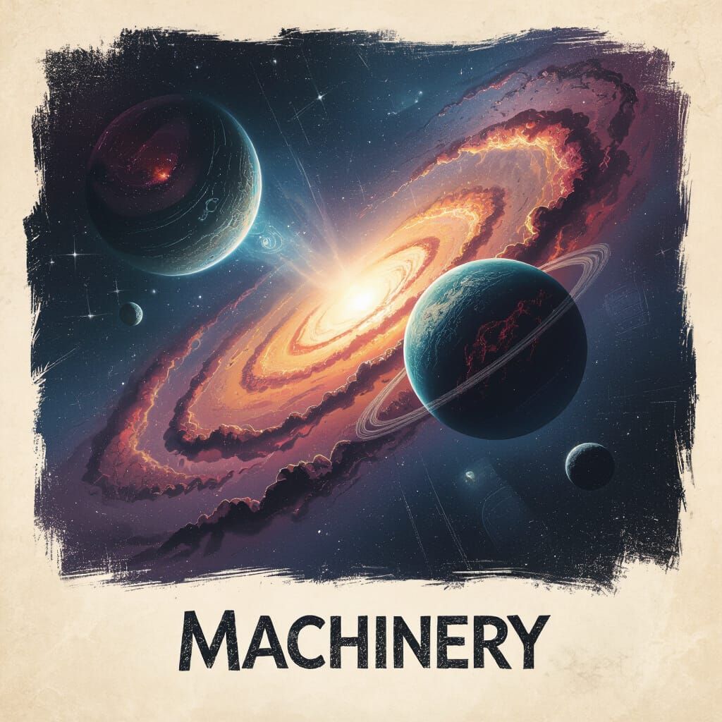 A dramatic cosmic chalk-style illustration of celestial MACH...