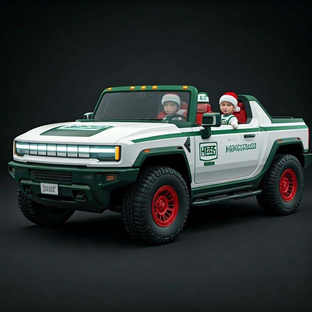 Retro Futuristic Hess Truck Hummer EV in Vintage Style