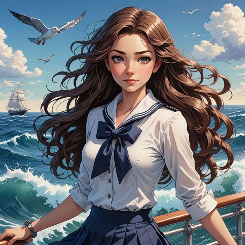 Confident Sailor Girl in Vibrant Manga Style