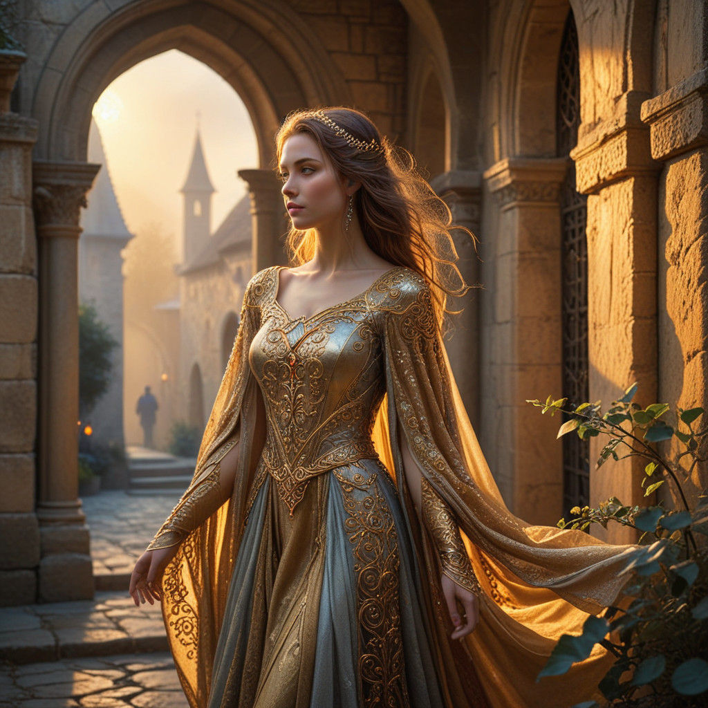 Medieval Damselle in Sunset Glow