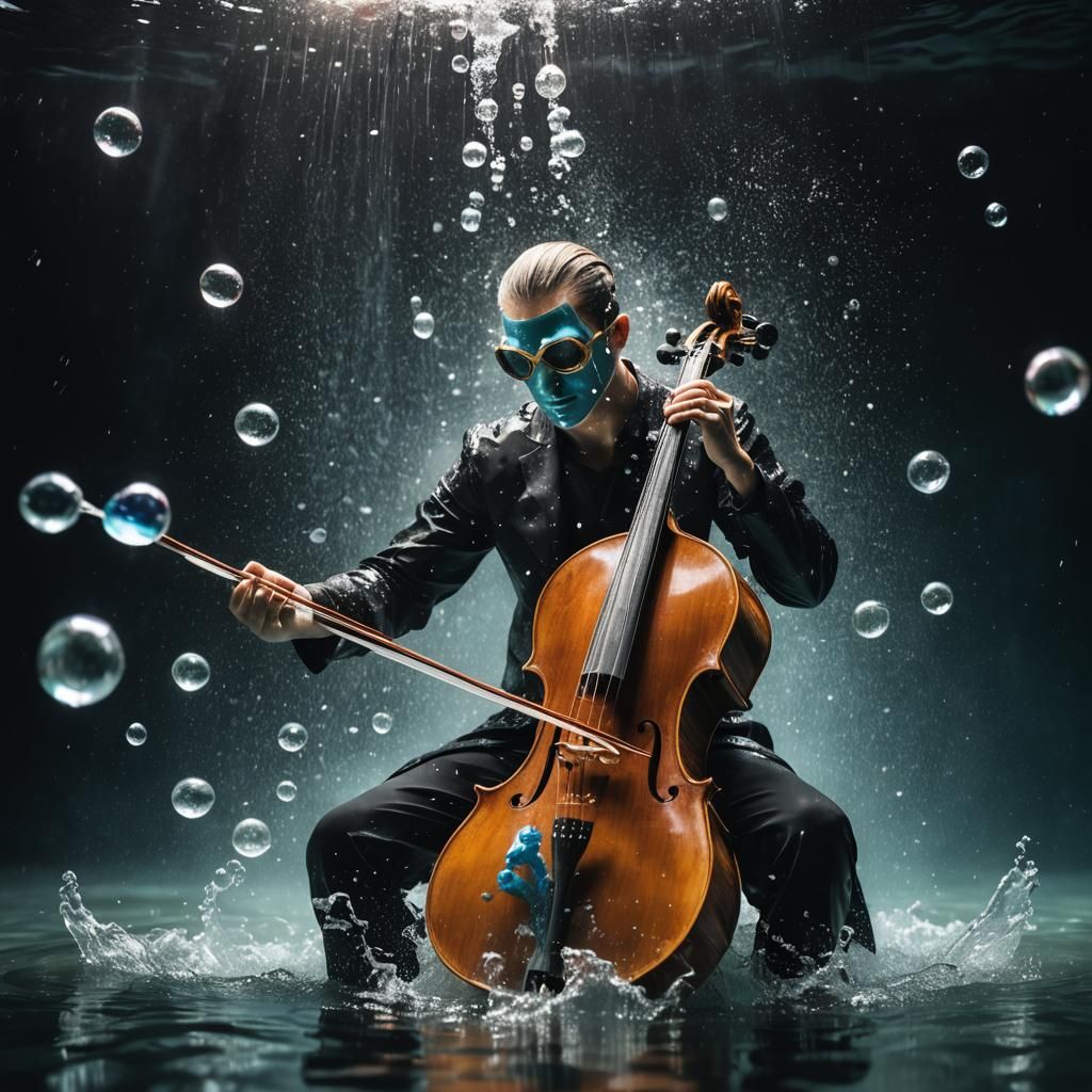 Water Man Playing Cello Underwater in 8K
