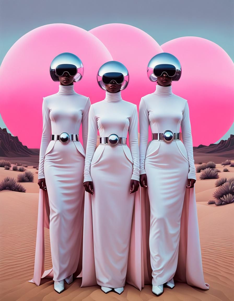 Futuristic Surrealism: Three Women in Desert