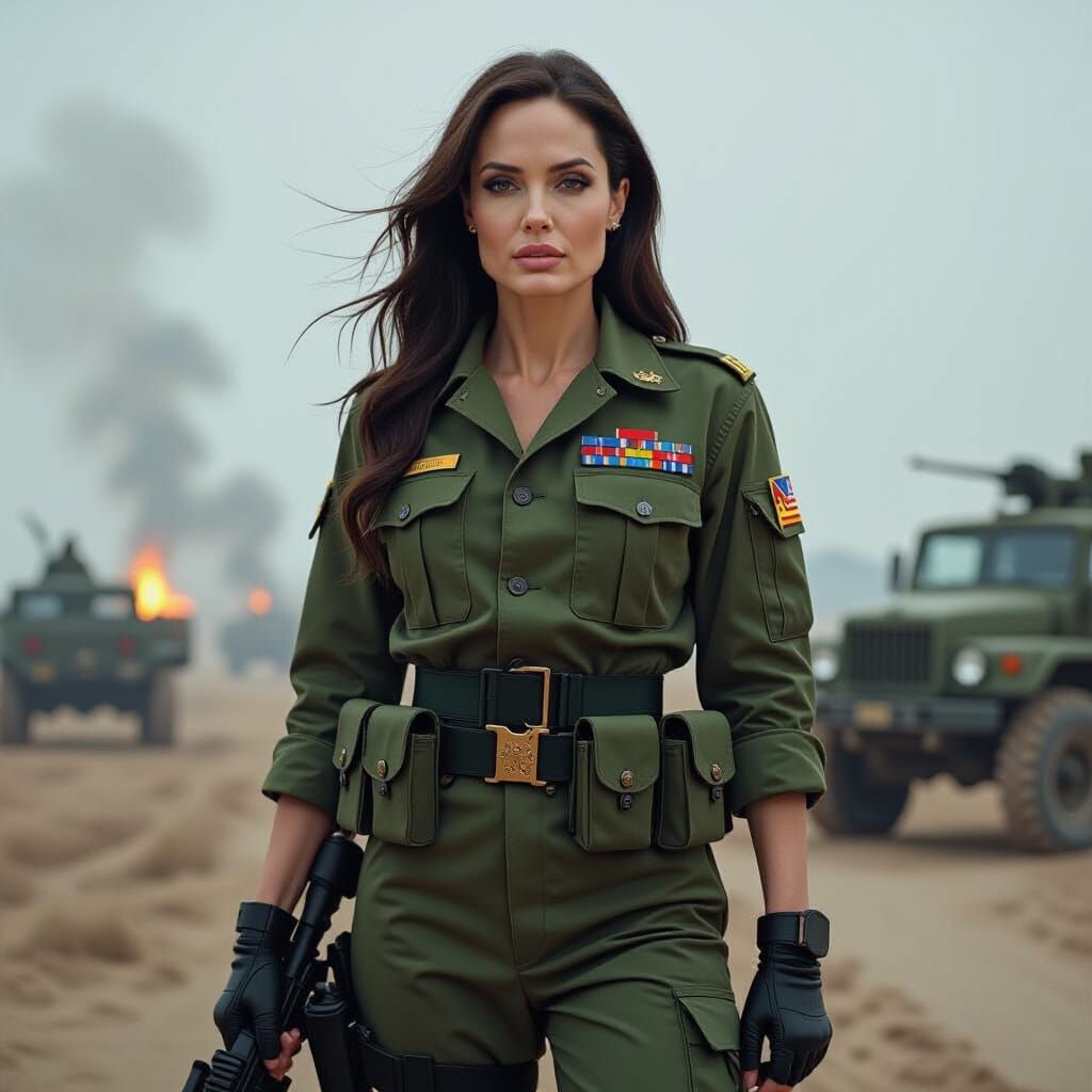 Heroic Soldier in Wartime Backdrop as Digital Art