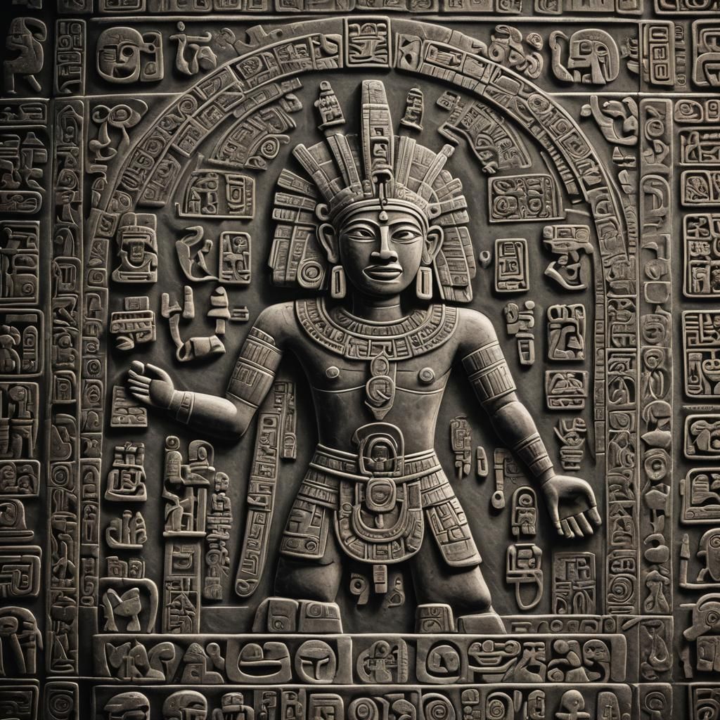 Intricate Maya Carvings on Ancient Stone Tablet