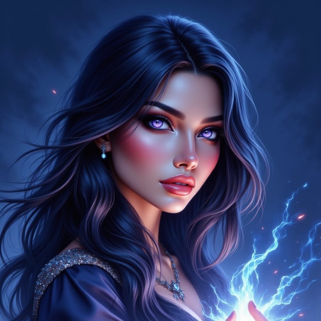 Sorceress with Glowing Eyes in Minimalist Style