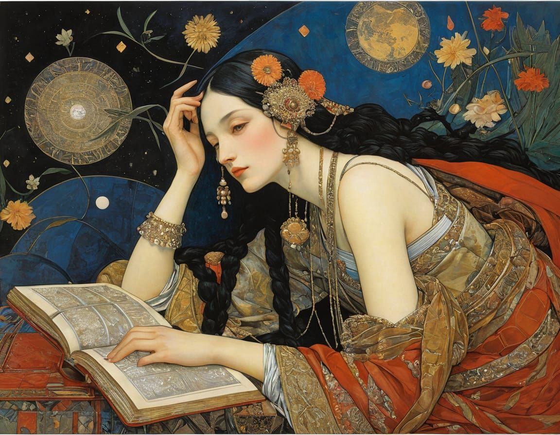 Mystical Woman in Surreal Art Nouveau Style