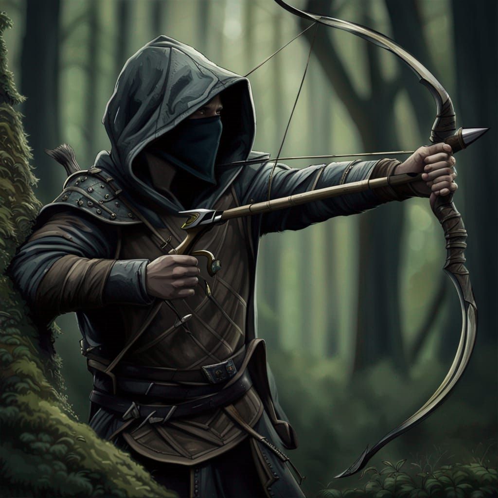 Hooded Archer Hunts in the Woods