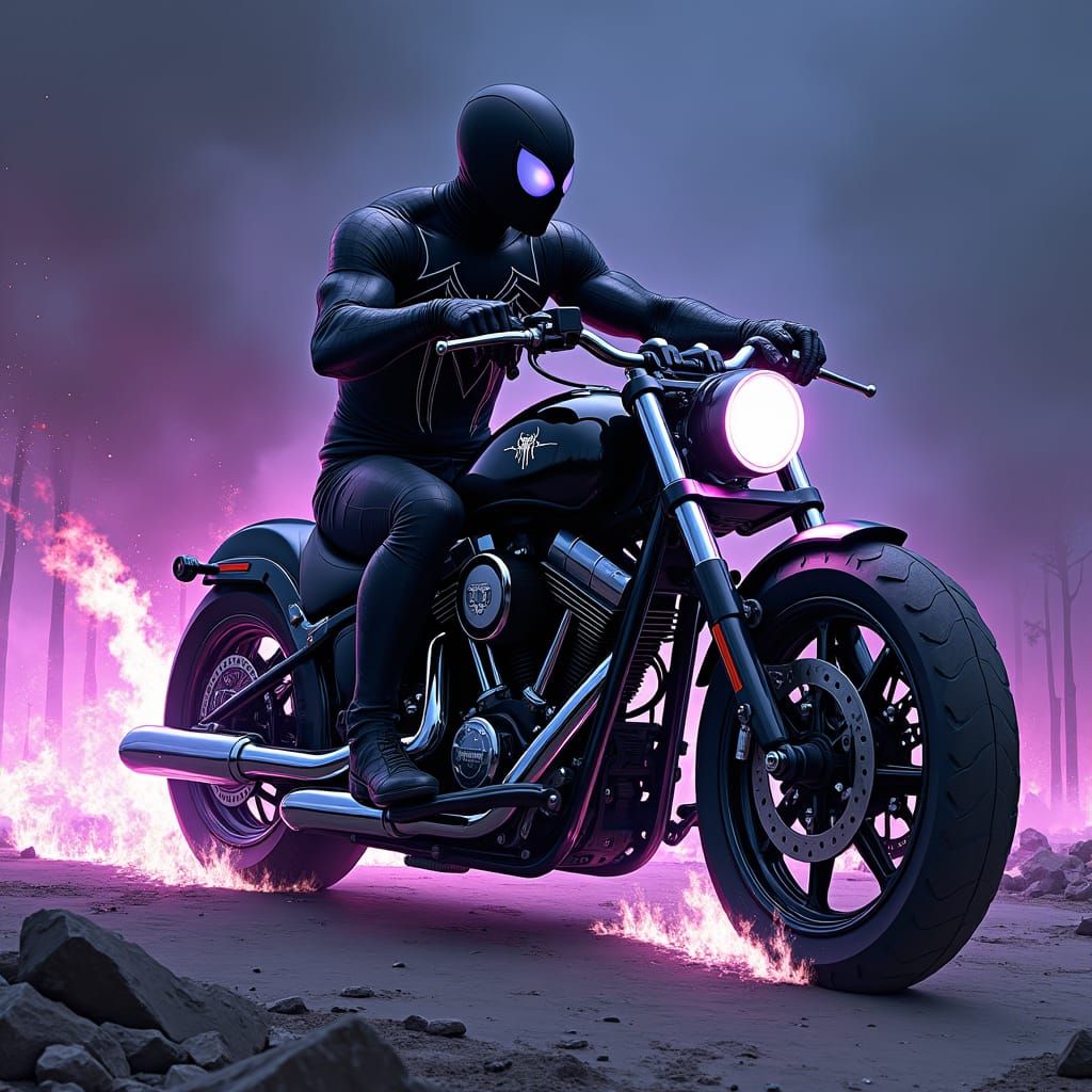 Spider-Man on Motorcycle in Apocalyptic Firestorm