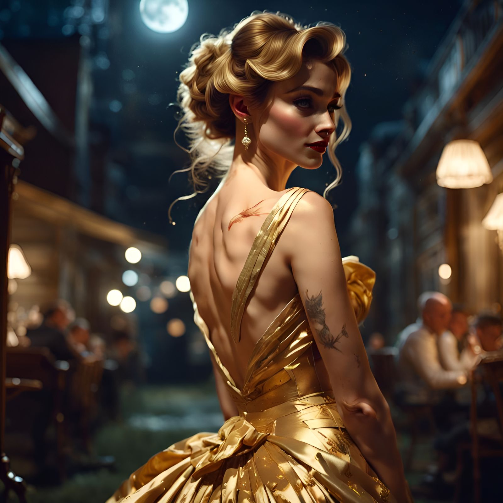 Golden Bride in Moonlight: Glamorous Illustration