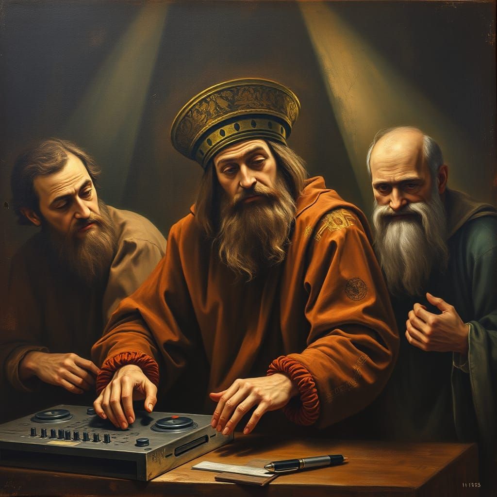 Renaissance DJ Humorous Painting in Da Vinci Style