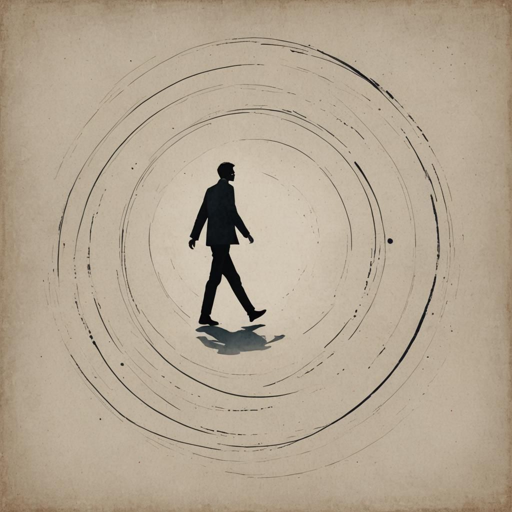Minimalist Person Walking in Circles Illustration