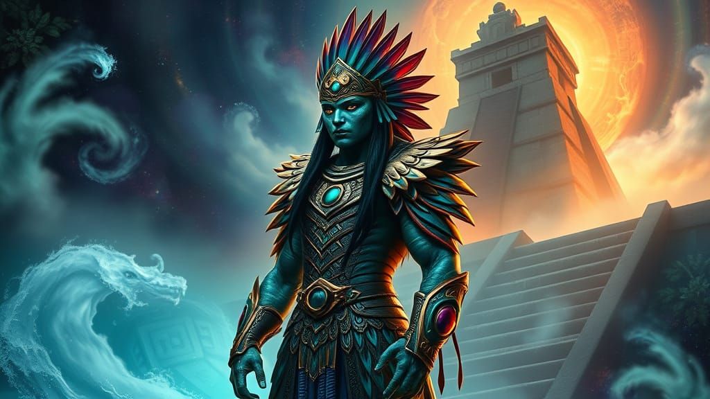 Serpent God Warrior in Turquoise and Emerald Armor