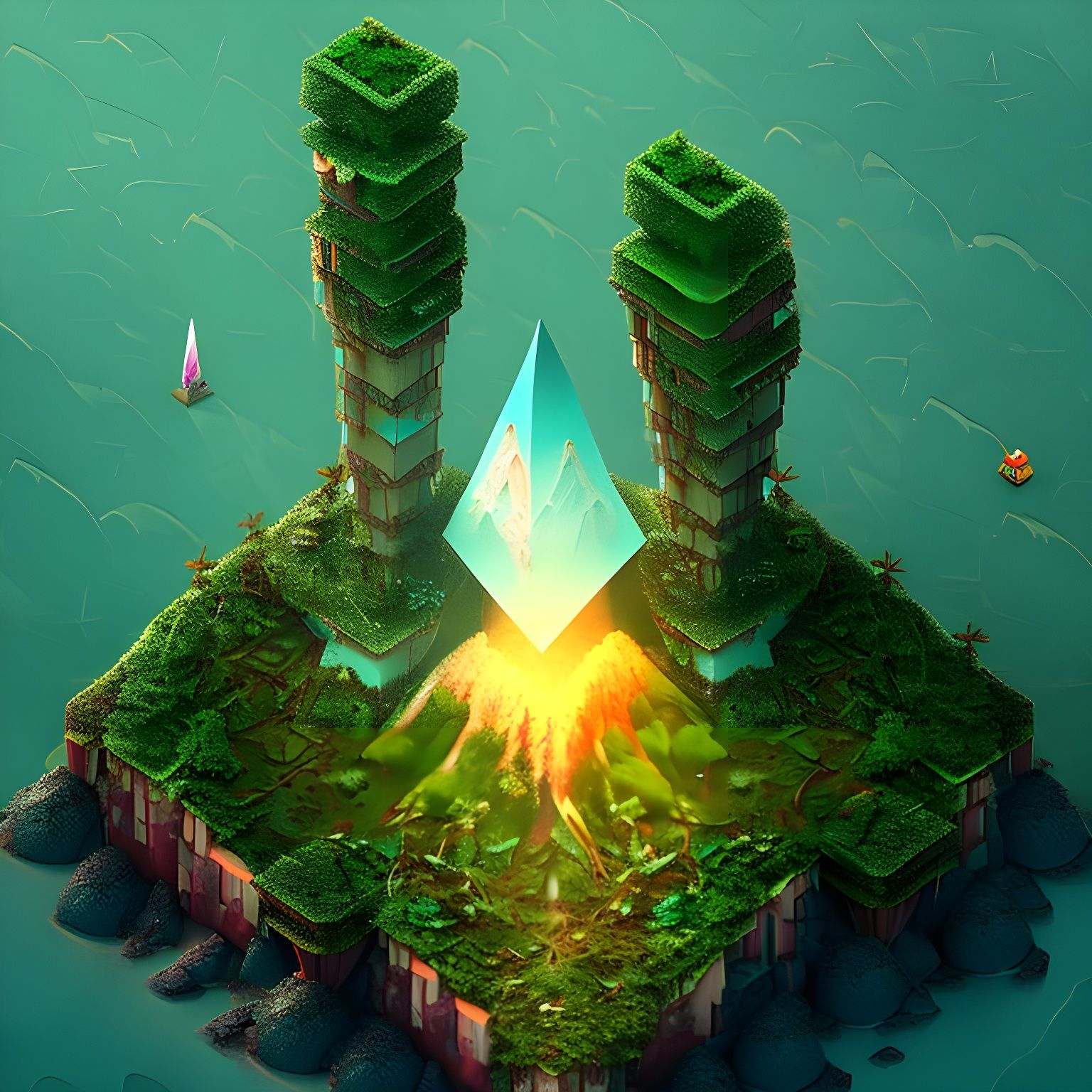 Isometric Floating Island with Magic Obelisk